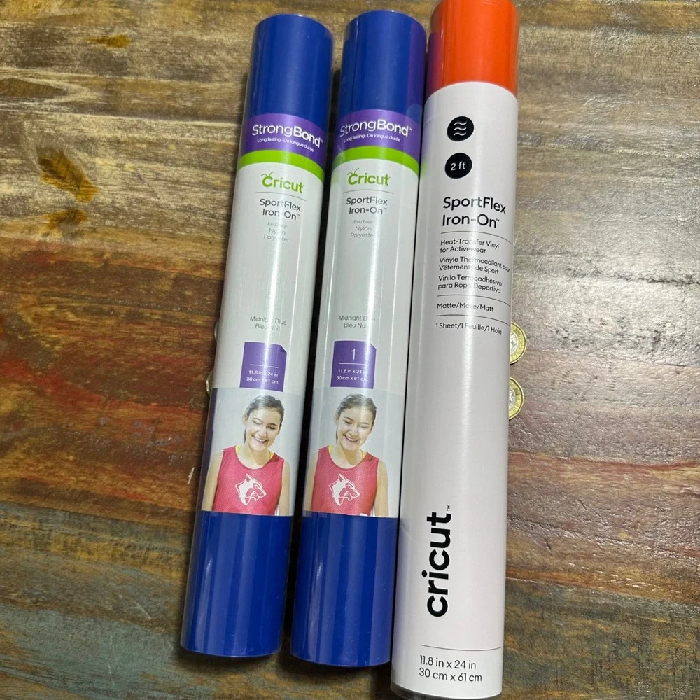 Cricut SportFlex Iron-On HTV Bundle Midnight Blue and Orange 11.8x24 3 Rolls